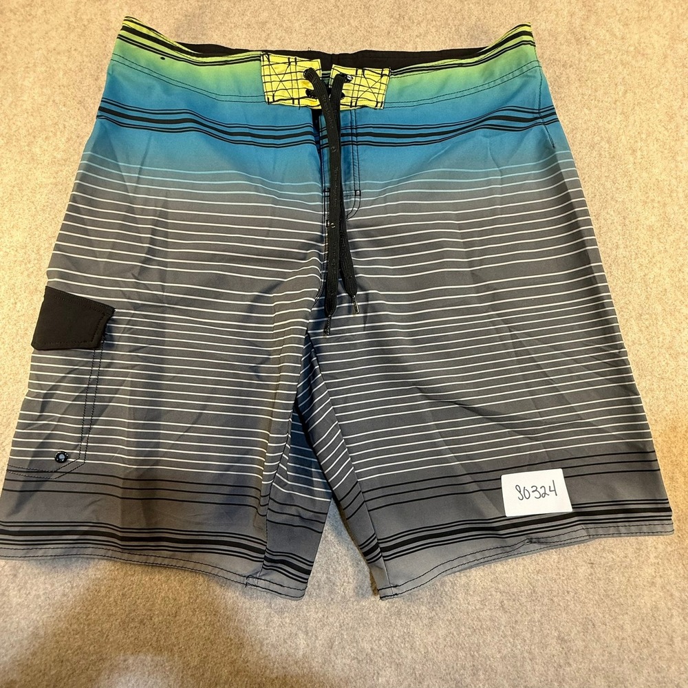 Hang Ten Mens Board Shorts Size 36‎ Blue Green Ombre Striped Swim Trunks Cargo
